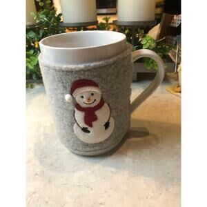 Coffee Mug Cream with Grey Snowman Cozy 15oz New